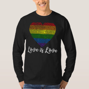 Love Is Love Fingerprint Rainbow Heart Gay Lesbian T-Shirt