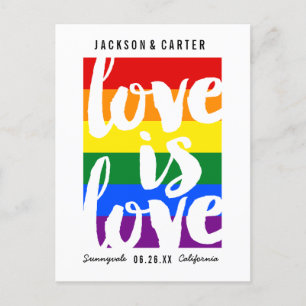 Love is Love Gay Pride Flag Save the Date Announcement Postcard