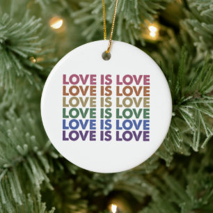 Love Is Love Gay Pride LGBT Ally Rainbow LGBTQ Ceramic Tree Decoration