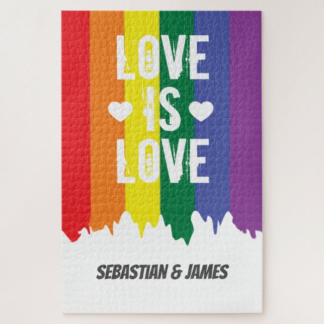 Love is love gay pride LGBT rainbow personalised Jigsaw Puzzle (Vertical)