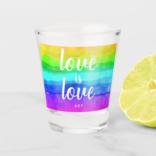 Love is Love Gay Pride Monogram Rainbow Watercolor Shot Glass