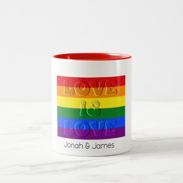Love is Love Gay Pride Two-Tone Coffee Mug (Center)
