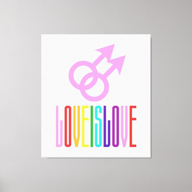 Love is Love Gay Relationship LGBT Rainbow Colours Canvas Print (Front)