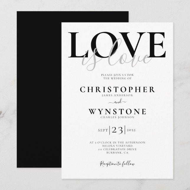 Love is Love Gay Wedding Invitation (Front/Back)