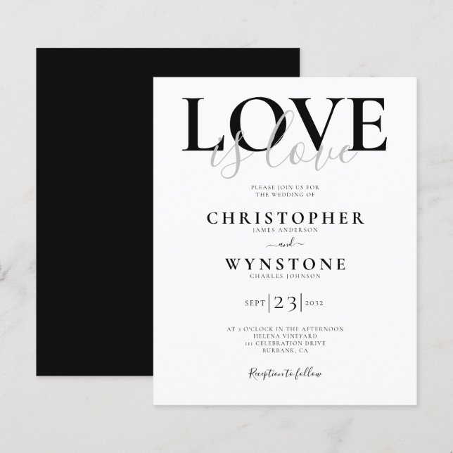 Love is Love Gay Wedding Invitation (Front/Back)