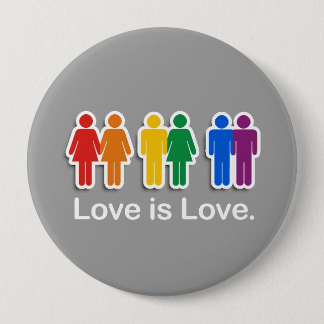 LOVE IS LOVE GREY 10 CM ROUND BADGE (Front)