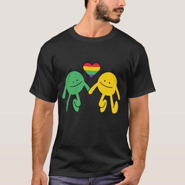 Love is Love Happy Together Rainbow Hearts Holding T-Shirt (Front)