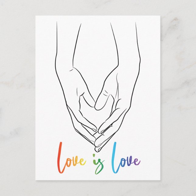 Love is Love Holding Hands Heart Line Art Pride Po Postcard (Front)