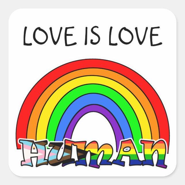 Love is Love, Human, Rainbow Square Sticker (Front)
