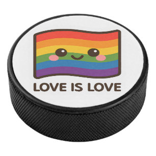 Love is Love – Kawaii Rainbow Design Hockey Puck