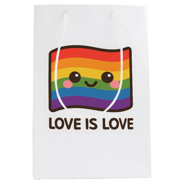 Love is Love – Kawaii Rainbow Design Medium Gift Bag (Front)