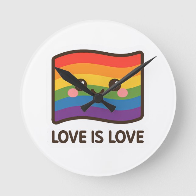 Love is Love – Kawaii Rainbow Design Round Clock (Front)