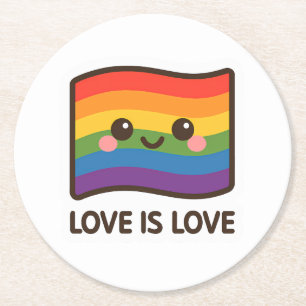 Love is Love – Kawaii Rainbow Design Round Paper Coaster