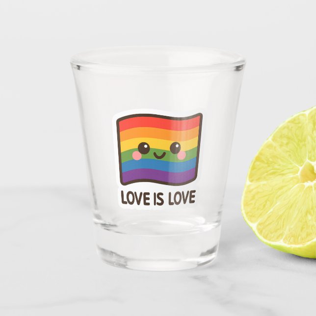 Love is Love – Kawaii Rainbow Design Shot Glass (Front)