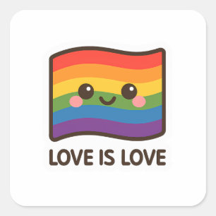 Love is Love – Kawaii Rainbow Design Square Sticker