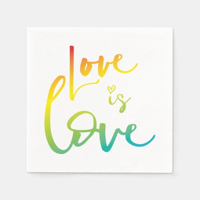 LOVE IS LOVE LBGT rainbow hand lettered typography Napkin (Front)