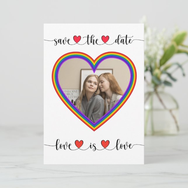 Love is Love Lesbian Save the Date Card (Standing Front)