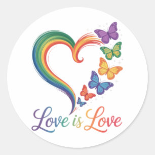 Love Is Love LGBT Butterfly Heart Rainbow Classic Round Sticker