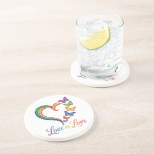love is love lgbt butterfly heart rainbow coaster