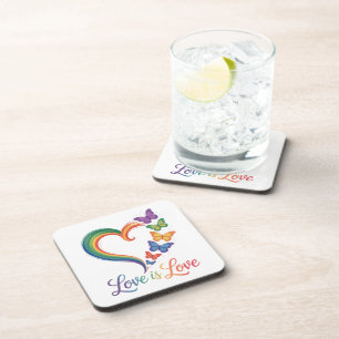 love is love lgbt butterfly heart rainbow coaster