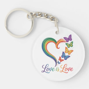 Love Is Love LGBT Butterfly Heart Rainbow Key Ring