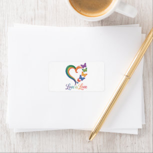 Love Is Love LGBT Butterfly Heart Rainbow Label