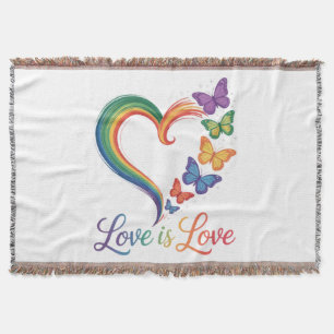 love is love lgbt butterfly heart rainbow throw blanket