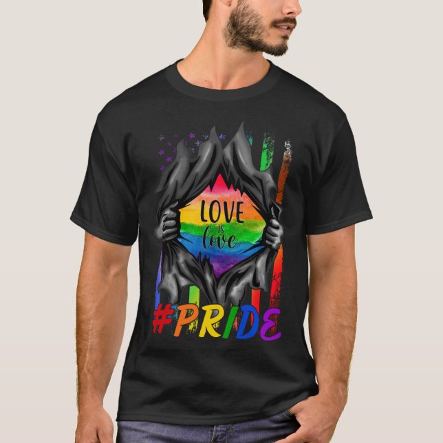Love Is Love LGBT Flag Gay Trans Lesbian Pride Hum T-Shirt (Front)