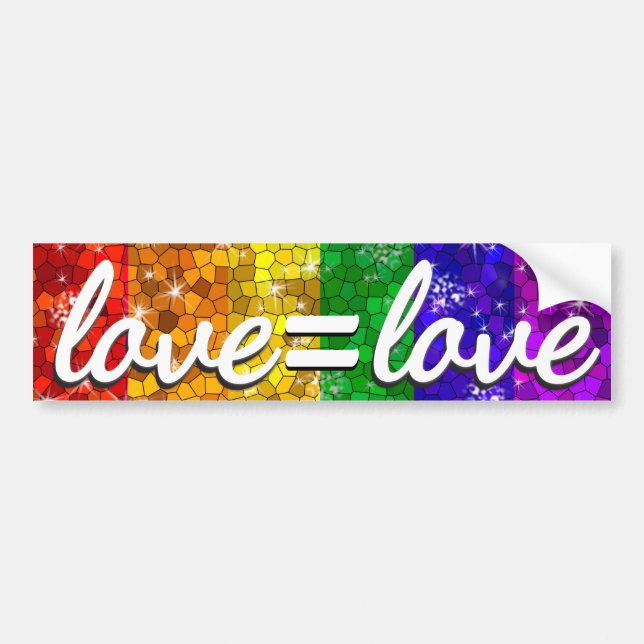 Love is Love LGBT Gay Pride Glitter Rainbow Flag Bumper Sticker (Front)