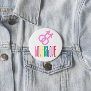 Love is Love LGBT Pride Gay Love Rainbow Flag Text 7.5 Cm Round Badge