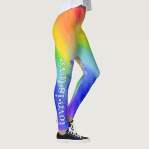 Love is Love LGBT Typography Watercolor Rainbow Leggings