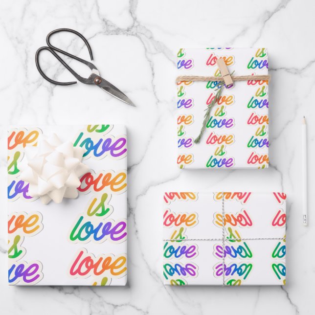 Love Is Love LGBT Wrapping Paper – Rainbow Pride  (Front)