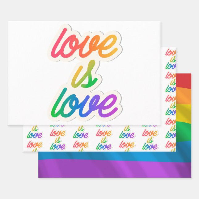 Love Is Love LGBT Wrapping Paper Sheets – Rainbow  (Set)