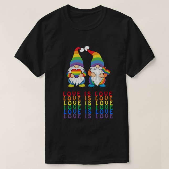Love is Love - LGBTQ - Male Gnomes Couple T-Shirt (Design Front)