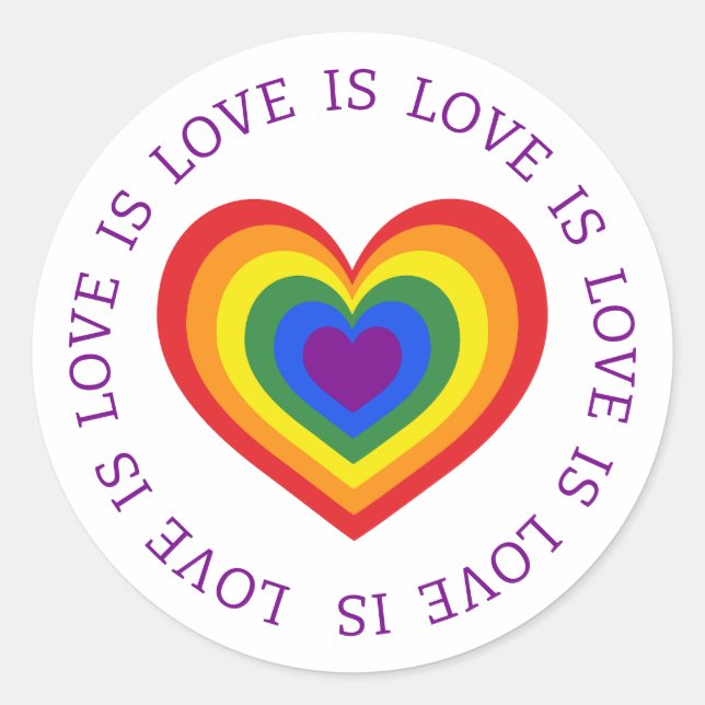 Love is Love LGBTQ Rainbow Heart Classic Round Sticker (Front)