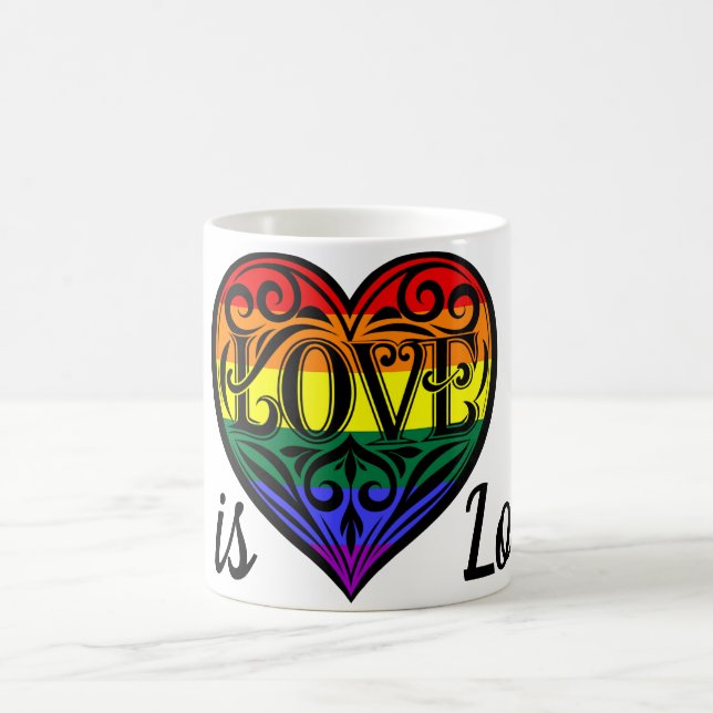 Love Is Love LGBTQ Rainbow Heart Coffee Mug (Center)