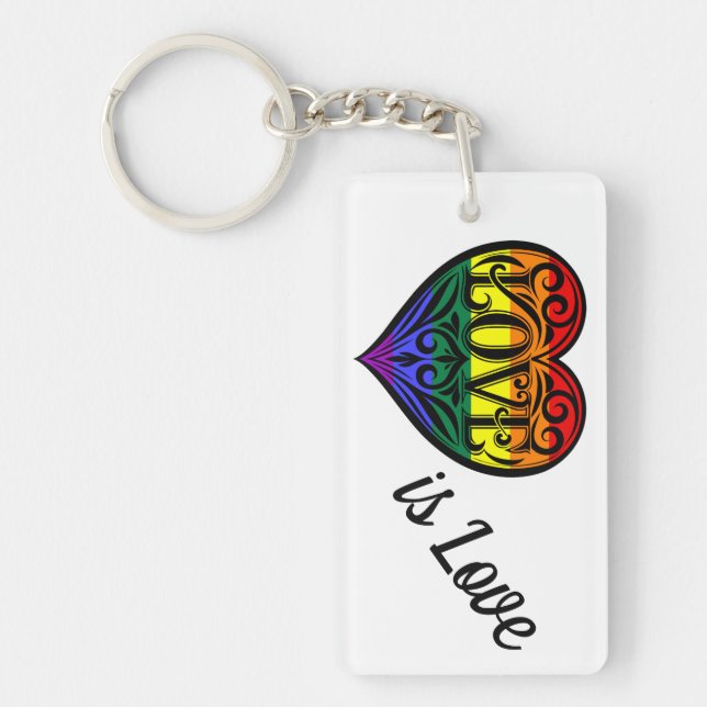 Love Is Love LGBTQ Rainbow Heart Key Ring (Front)