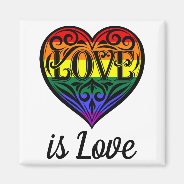 Love Is Love LGBTQ Rainbow Heart Magnet (Front)