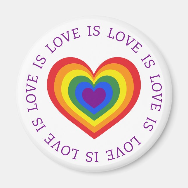 Love is Love LGBTQ Rainbow Heart on White Magnet (Front)