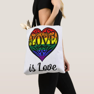 Love Is Love LGBTQ Rainbow Heart Tote Bag