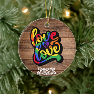 Love is Love LGBTQIA+ Custom Name- Year Ceramic Tree Decoration