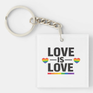 Love Is Love – Minimal Rainbow Hearts Pride Design Key Ring