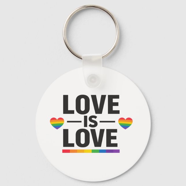 Love Is Love – Minimal Rainbow Hearts Pride Design Key Ring (Front)