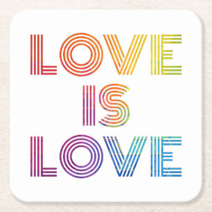 Love is Love   Modern Stripes Square Paper Coaster