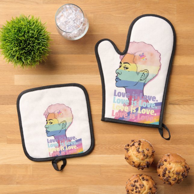 Love is Love Oven Mitt & Pot Holder Set (Top Down)