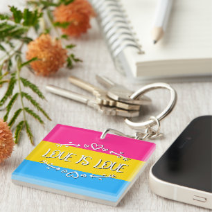 Love is Love Pansexual Pride Flag Personalise Key Ring
