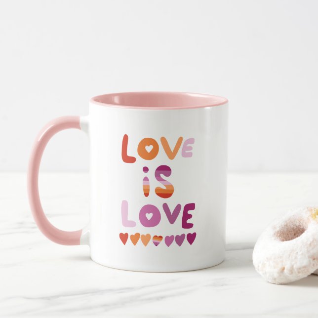 LOVE IS LOVE Pink Purple Lesbian Gay Pride Mug (With Donut)