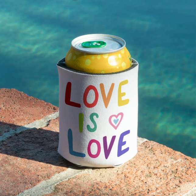 LOVE IS LOVE Pride Cute Colourful Fun Rainbow Can Cooler (In Situ Pool)