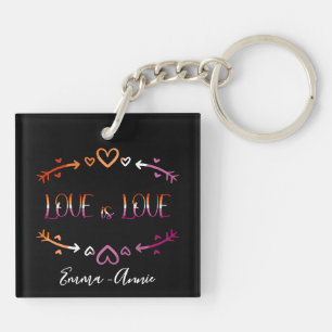 Love is Love Pride Month Lesbian Couple Acrylic Key Ring