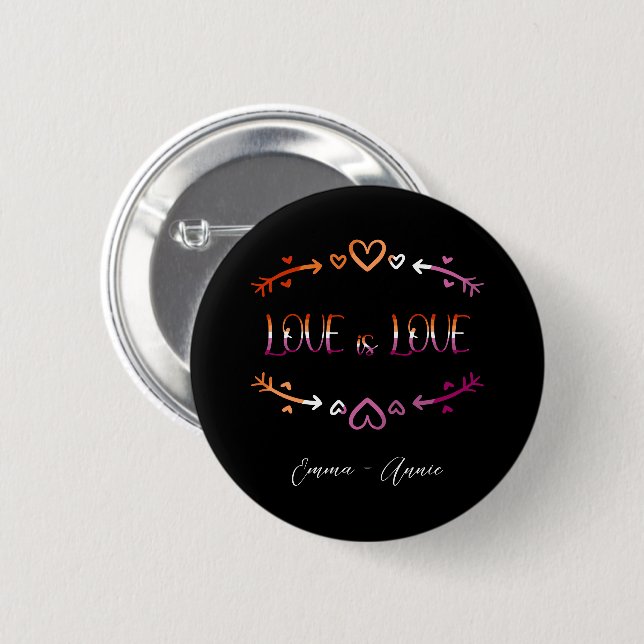 Love is Love Pride Month Lesbian Couple Button (Front & Back)